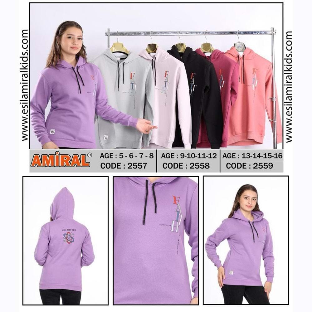 Esila 2559 Kız Çocuk Faith Baskılı 3 İplik Kapşonlu Sweat 13-16 Yaş