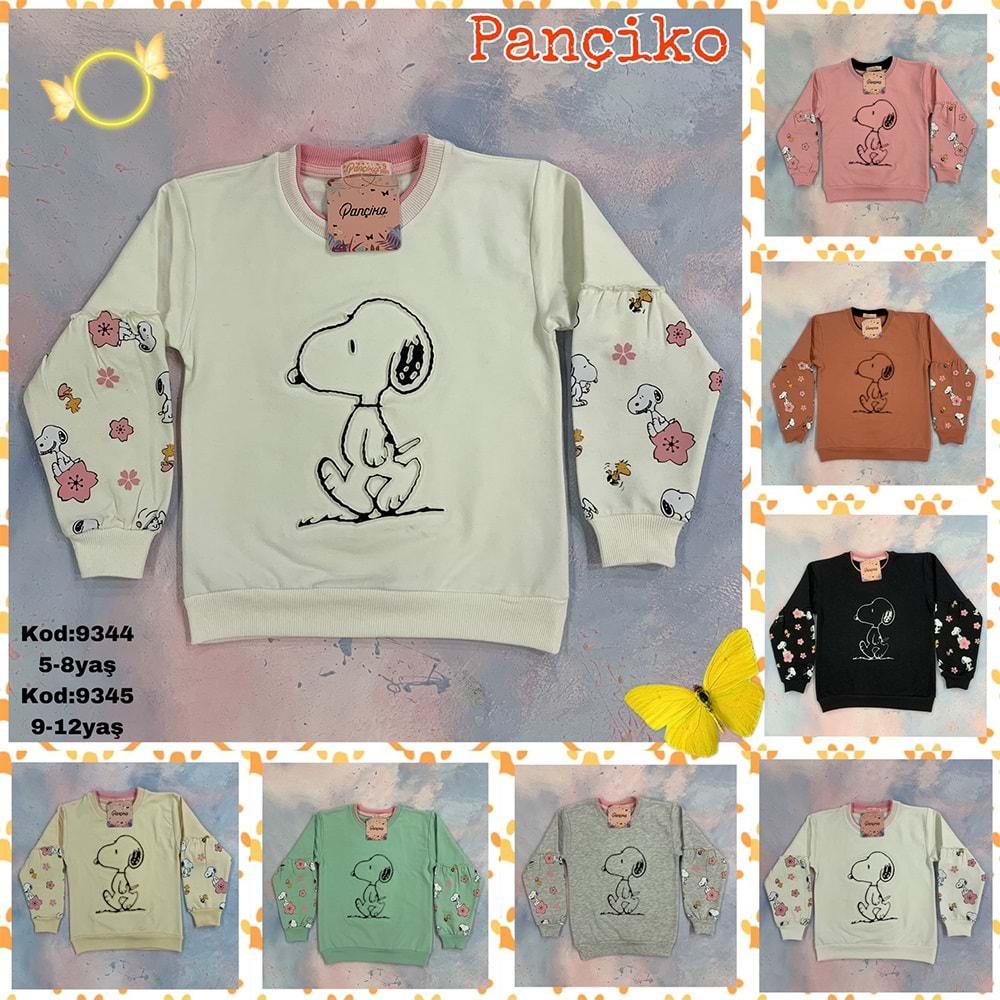 Pançiko 9344 Kız Çocuk Snoppy Bas 2 İp Şardonlu Sweat 5-8 Yaş