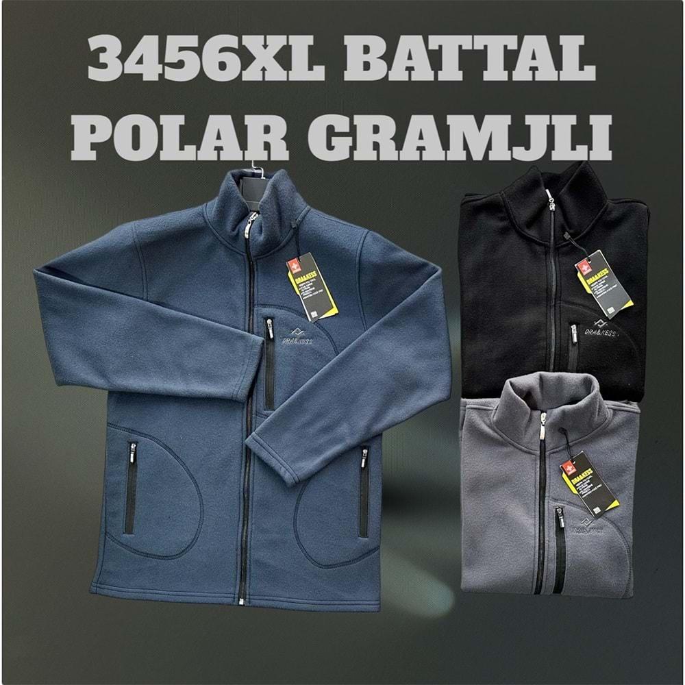 Müjde Dra&Kess 10926 Erkek Battal Polar 3 Cepli Yakalı Fermuarlı Ceket 3XL-6XL