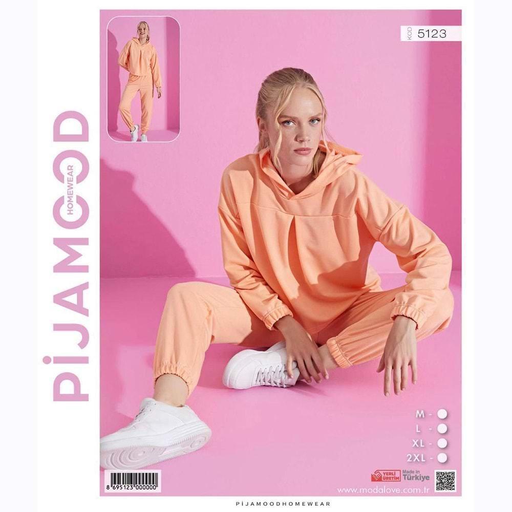 Pijamood 5123 Bayan Kapşonlu 2 İp Pijama Takımı M-2XL