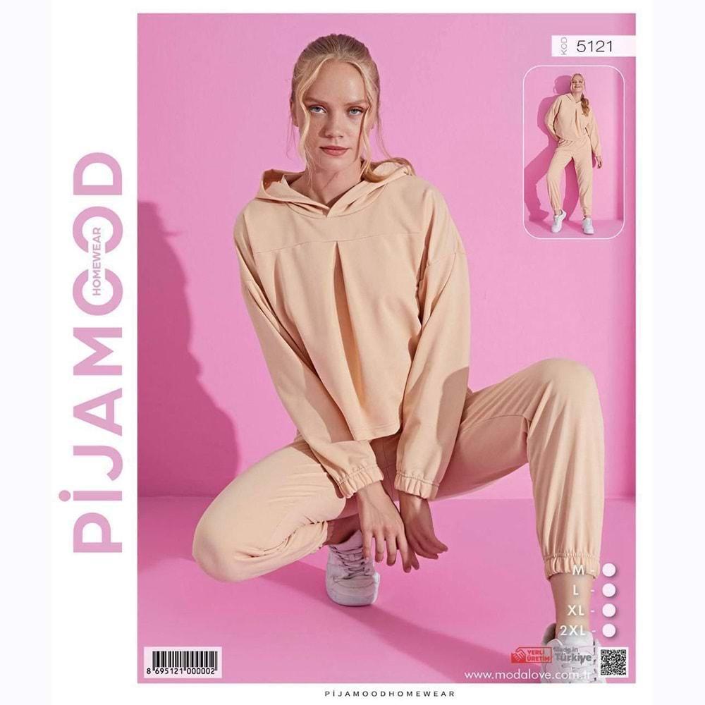 Pijamood 5121 Bayan Kapşonlu 2 İp Pijama Takımı M-2XL