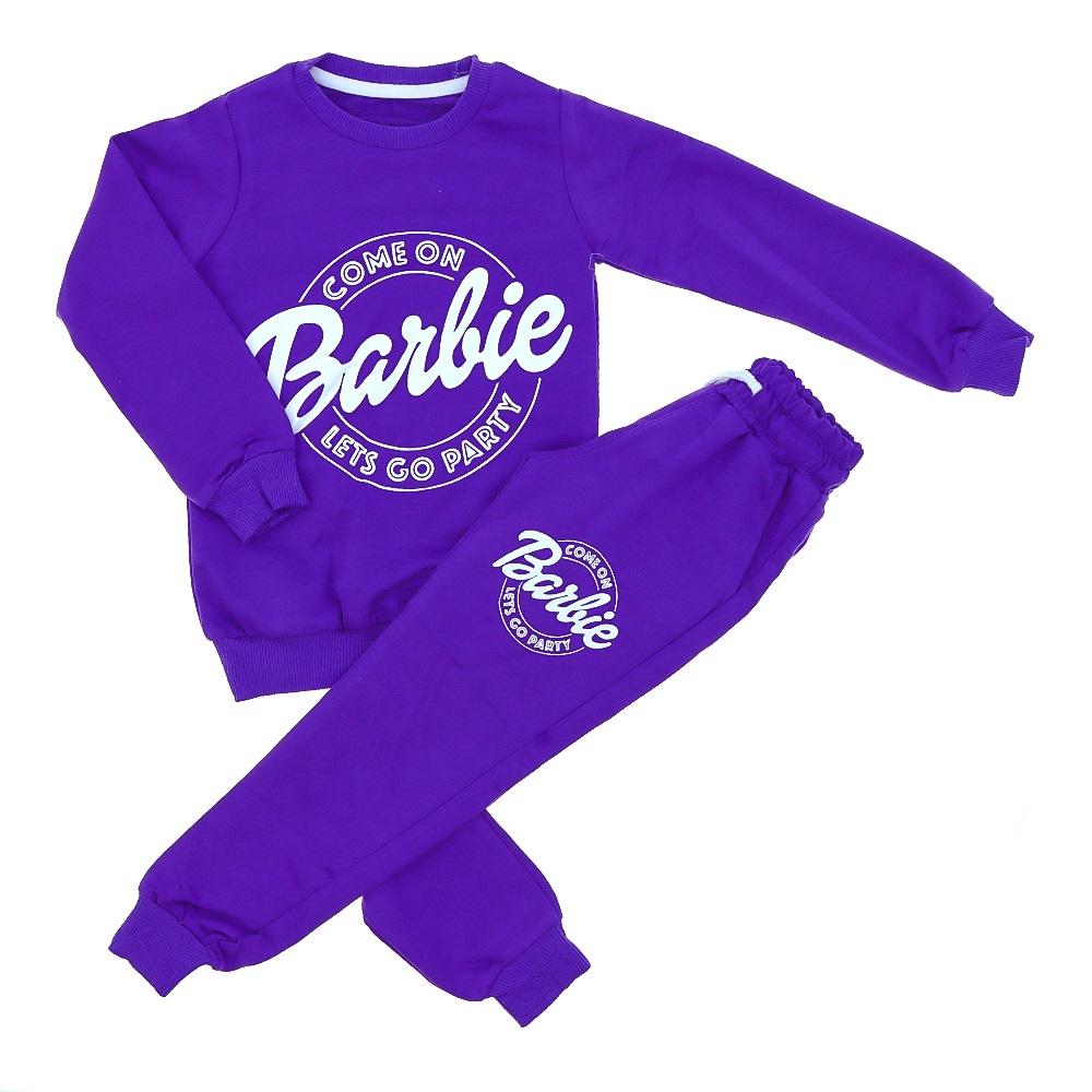 ZARA-1040 Kız Çocuk Penye Sıfır Yaka Barbie Baskılı Takım 2-8 Yaş