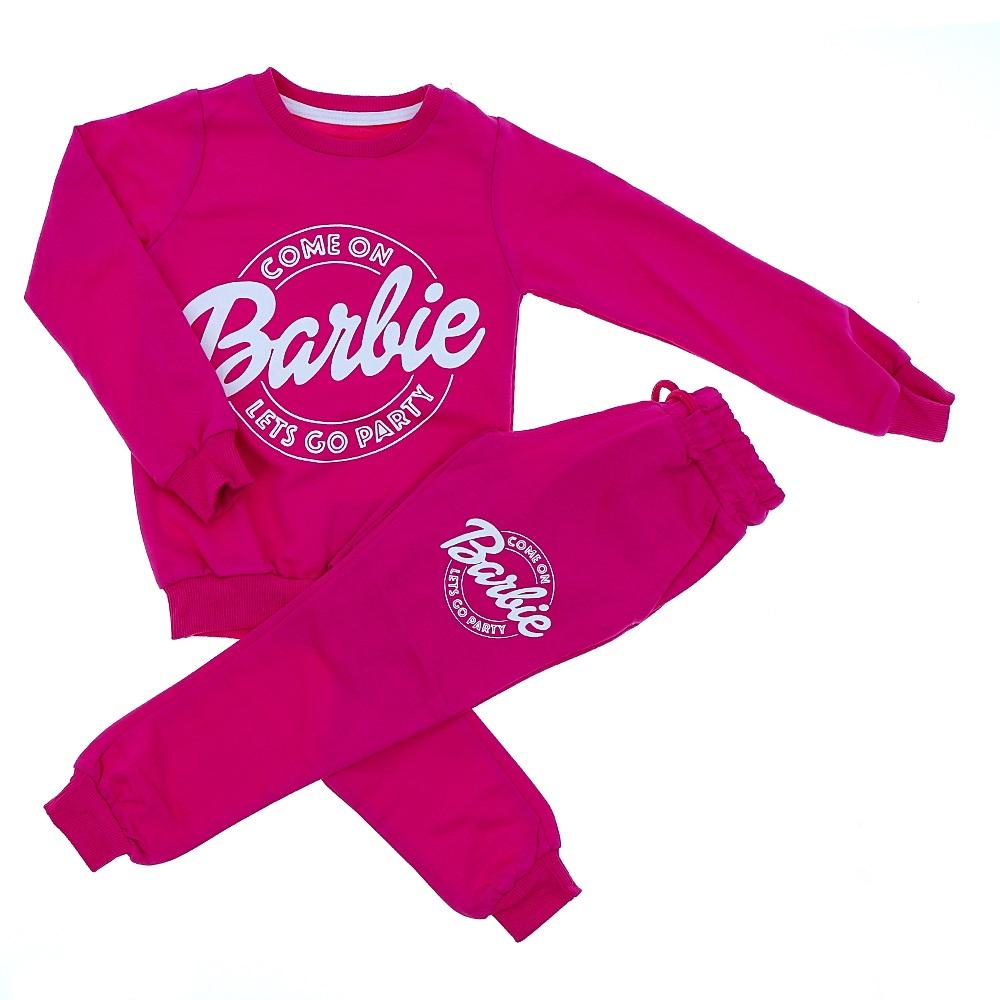 ZARA-1040 Kız Çocuk Penye Sıfır Yaka Barbie Baskılı Takım 2-8 Yaş