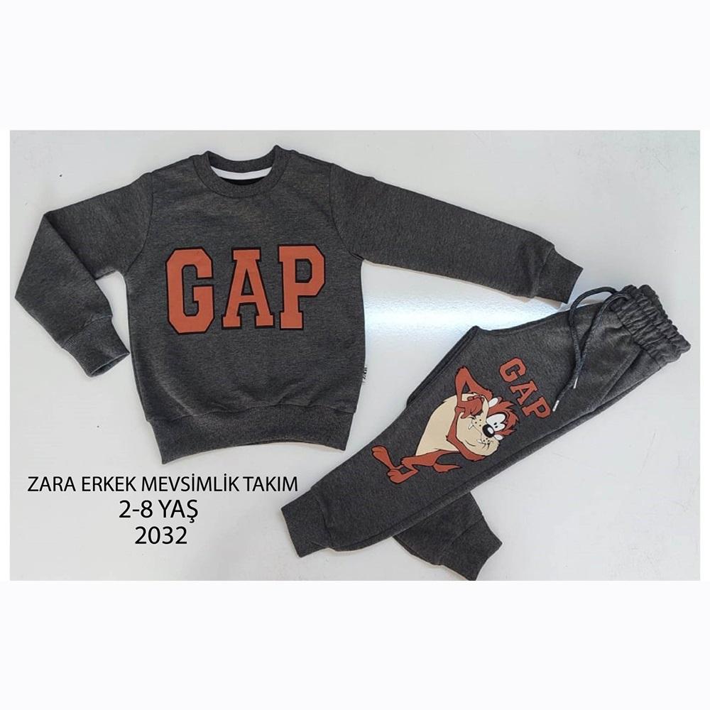 ZARA-2032 Erkek Çocuk Penye Sıfır Yaka Gap Baskılı Takım 2-8 Yaş