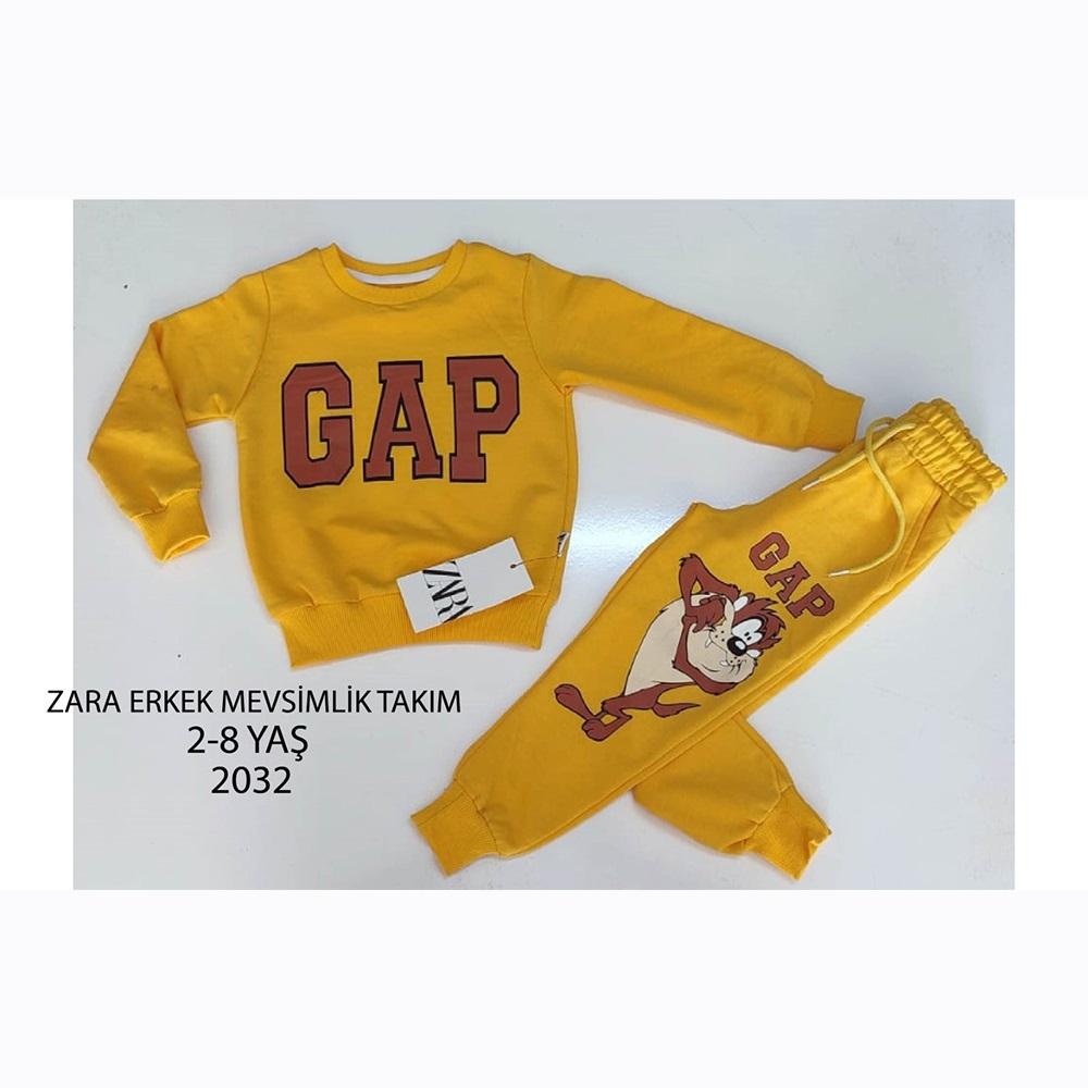 ZARA-2032 Erkek Çocuk Penye Sıfır Yaka Gap Baskılı Takım 2-8 Yaş