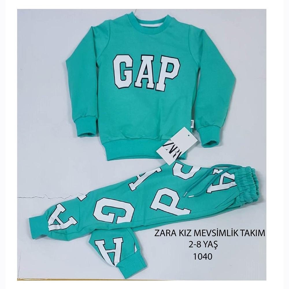 ZARA-1040 Kız Çocuk Penye Sıfır Yaka Gap Baskılı Takım 2-8 Yaş