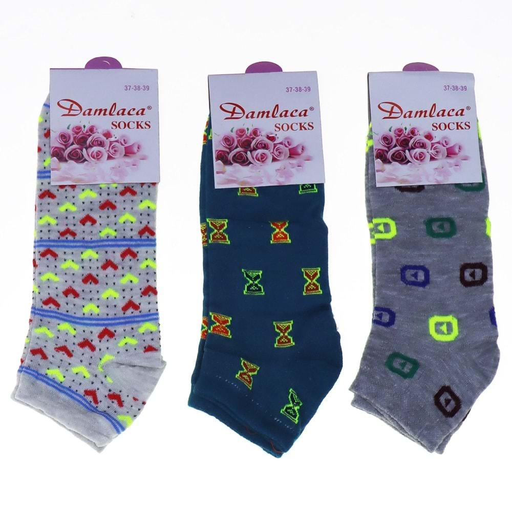 Damlaca Bayan Desenli Likralı Patik Çorap - Karışık Renk