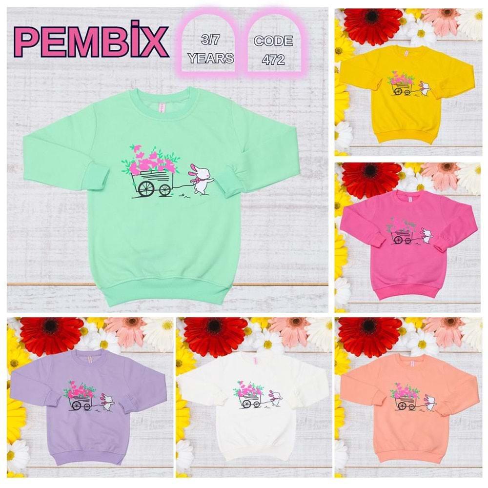 Pembix 472 Kız Çocuk Penye Tavşan Araba Baskılı Sweat 3-7 yaş