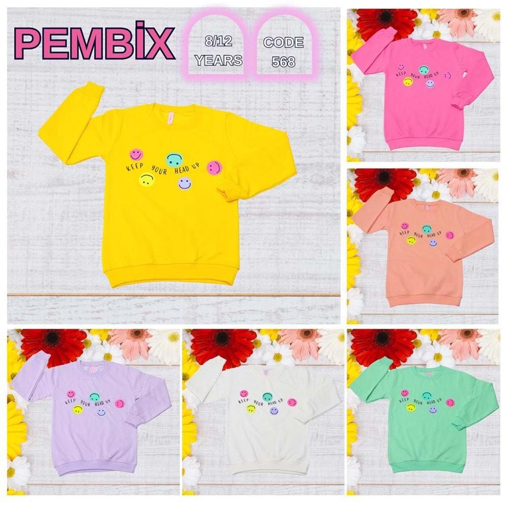 Pembix 568 Kız Çocuk Penye Keep Your Emoji Baskılı Sweat 8-12 Yaş