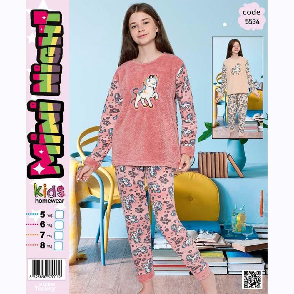 Mini Night 5534 Kız Çocuk Welsoft Unicorn Nak Pijama Takımı 5-8 Yaş