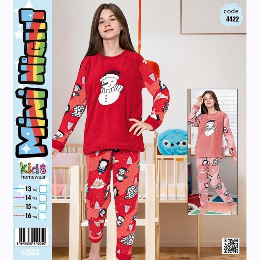 Mini Night 4422 Kız Çocuk Welsoft Kardan Adam Nak Pijama Takımı 5-8 Yaş
