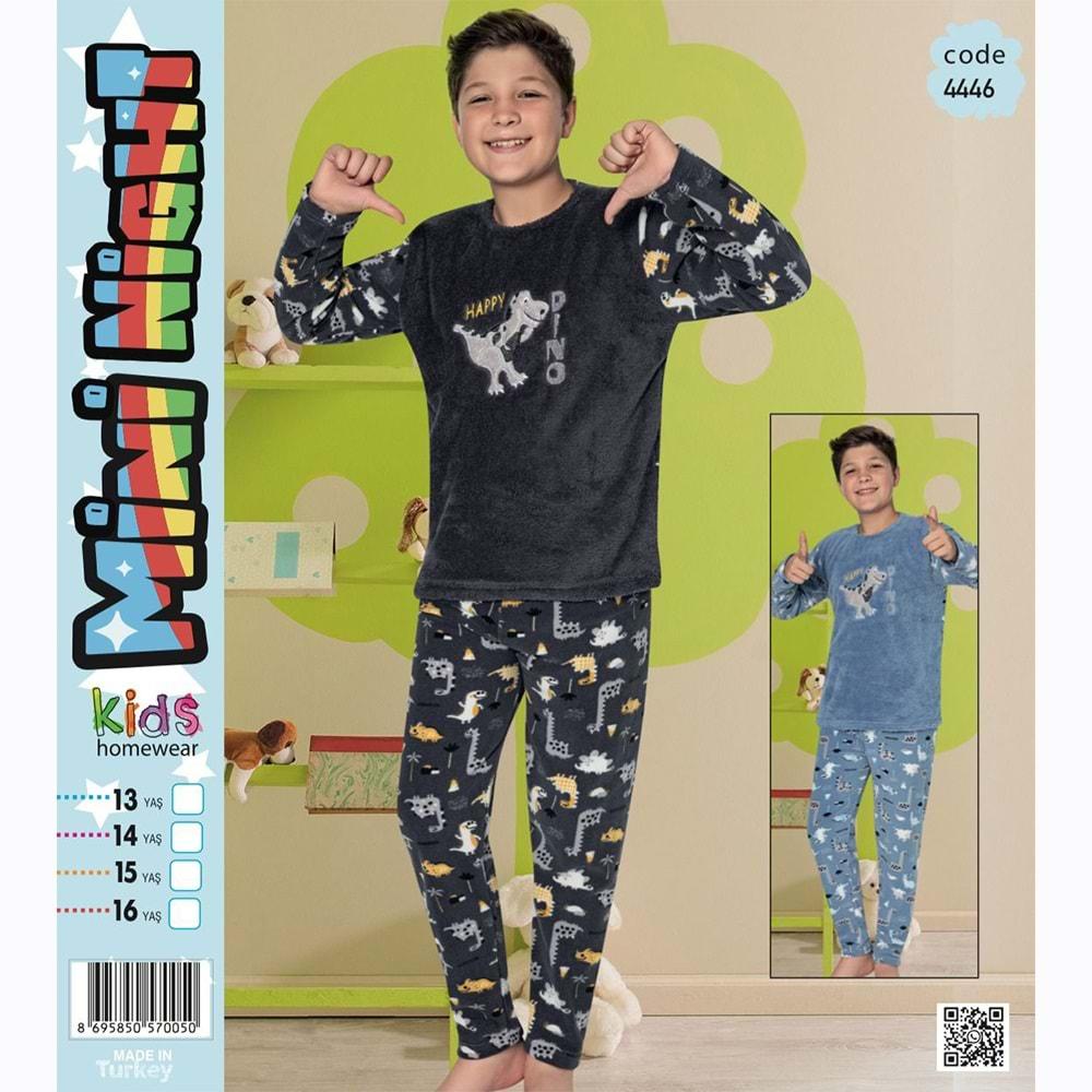 Mini Night 4446 Erkek Çocuk Welsoft Dino Nak Pijama Takımı 5-8 Yaş