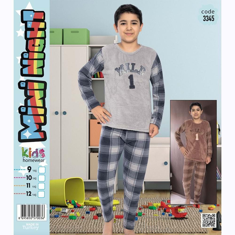 Mini Night 3345 Erkek Çocuk Welsoft Wıld Nak Pijama Takımı 5-8 Yaş