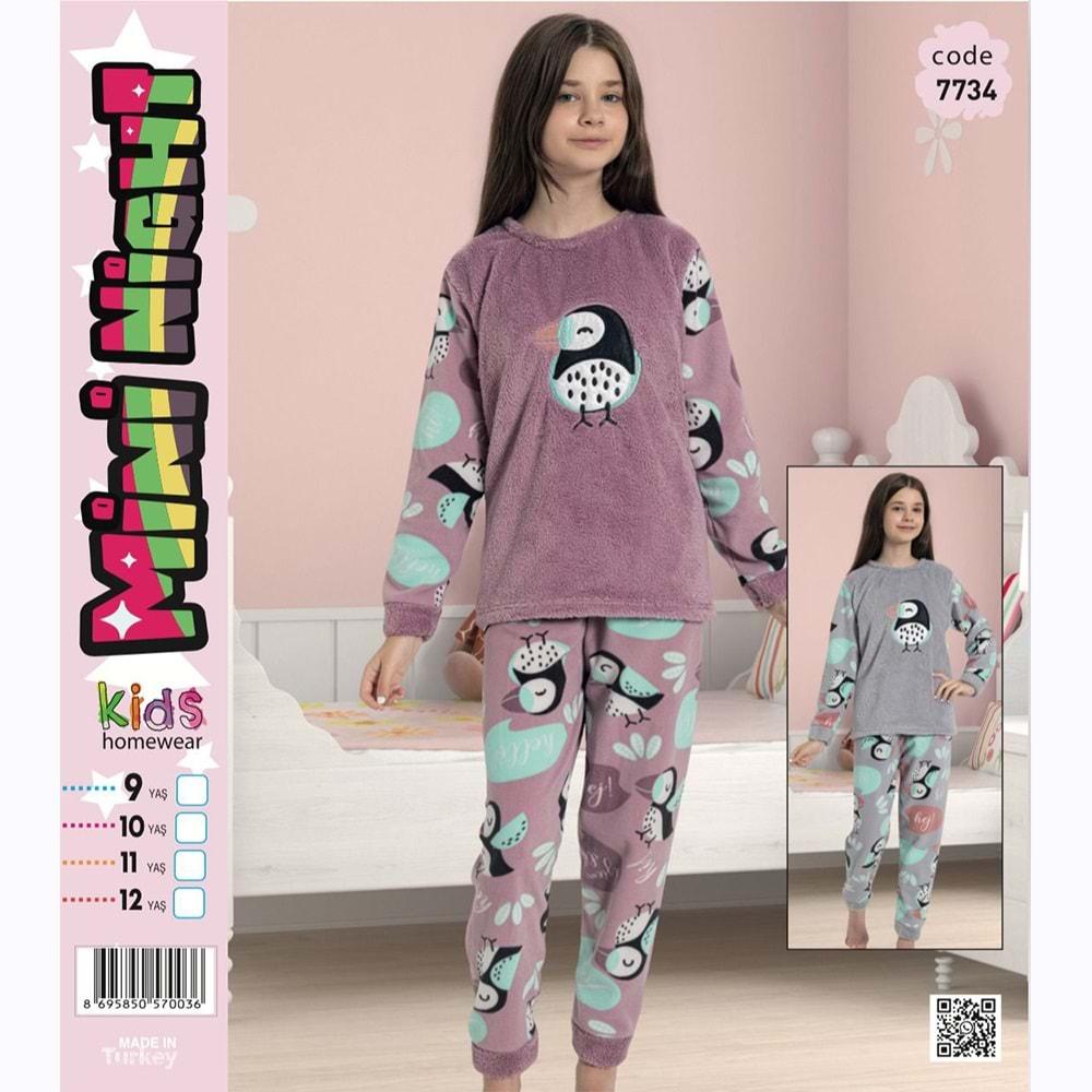 Mini Night 7734 Kız Çocuk Welsoft Kuş Nak Pijama Takımı 13-16 Yaş