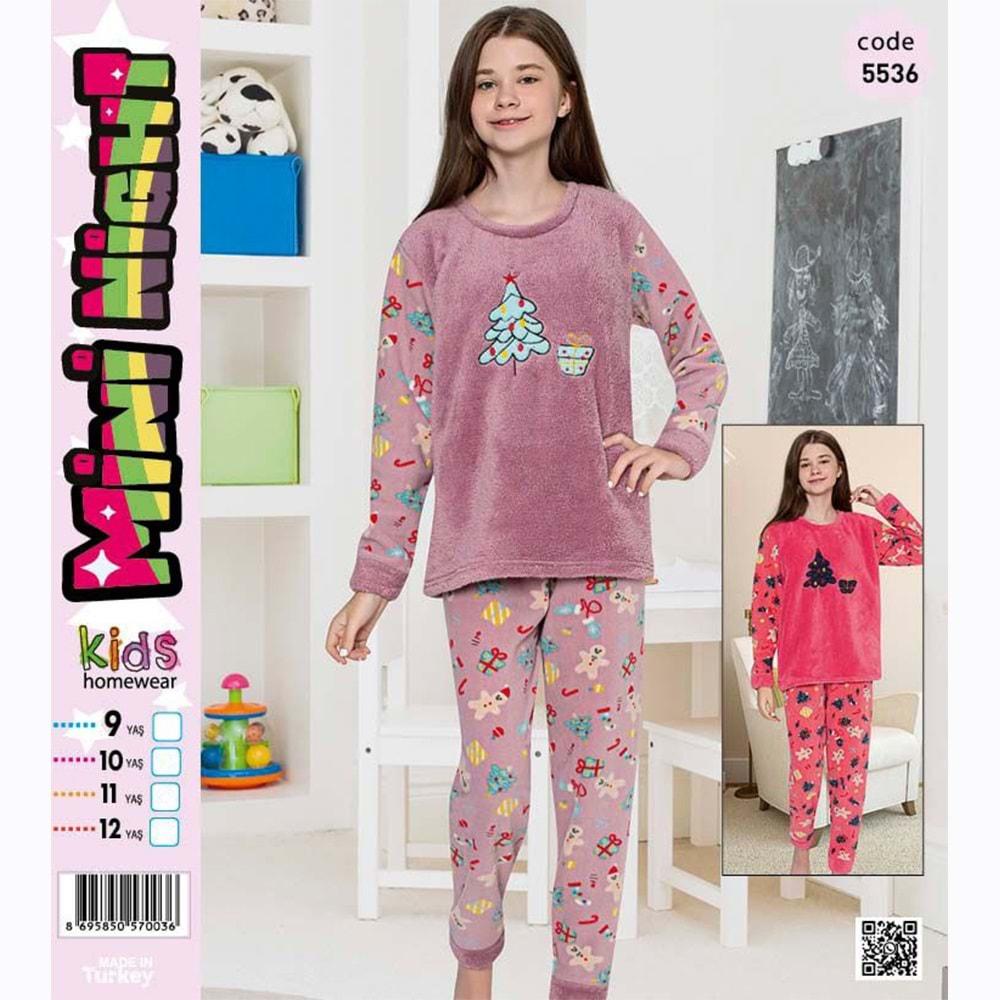 Mini Night 5536 Kız Çocuk Welsoft Ağaç Nak Pijama Takımı 9-12 Yaş