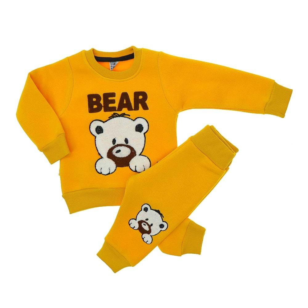 Minikçe 6207 Bebe Bear Nakışlı 3 İp Sıfır Yaka Takım 6-24 Ay