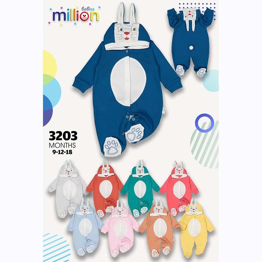 Million 3203 Bebe Penye Kapşonlu Tavşan Tulum 3-6-9 Ay