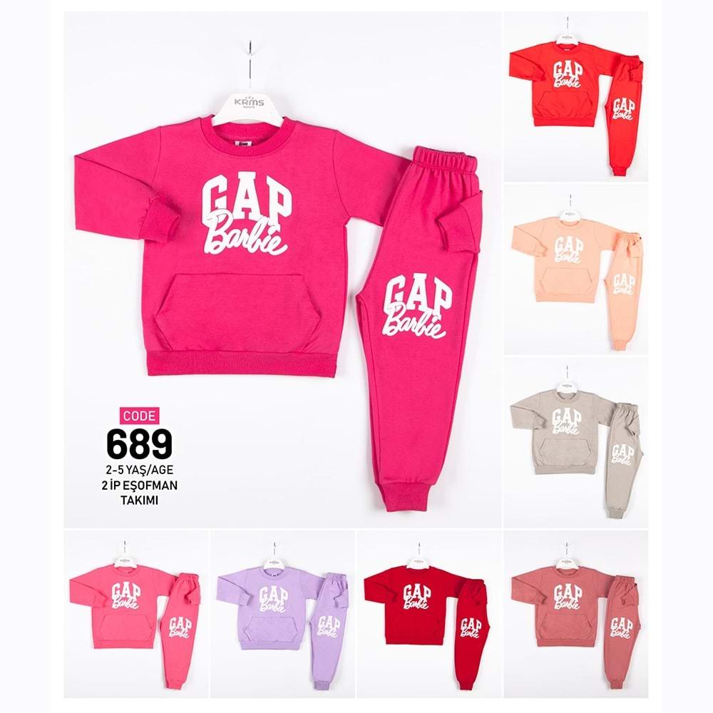 Krms 689 Kız Çocuk 2 İp Gap Barbie Baskılı Takım 2-5 Yaş