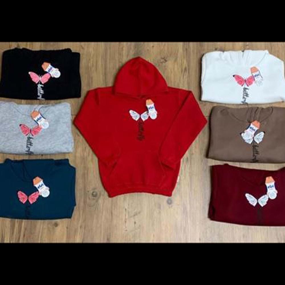 Elsi 4007 Kız Çocuk 3 İp Kelebek Butterfly Kapşonlu Sweat 7-11 Yaş