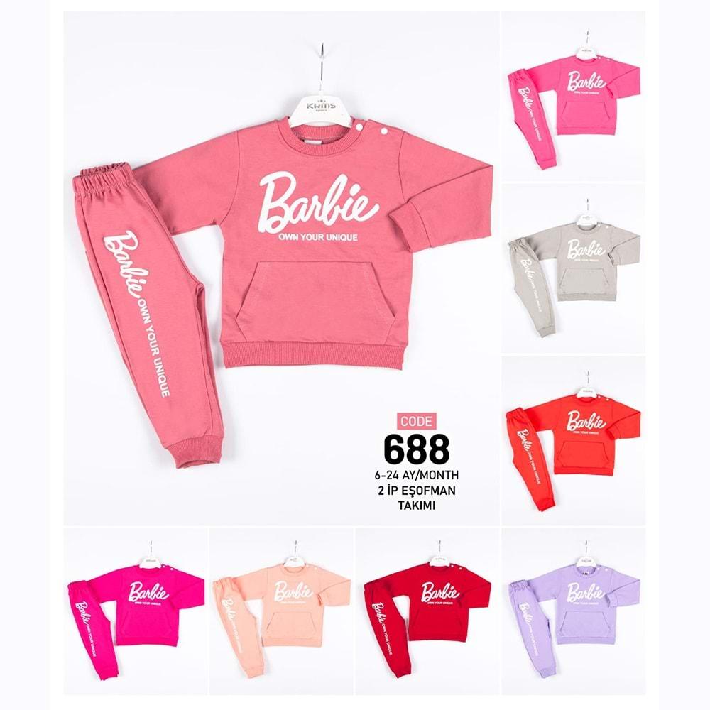 KRMS 688 Kız Bebe 2 İp Barbie Baskılı Takım 06-24 Ay