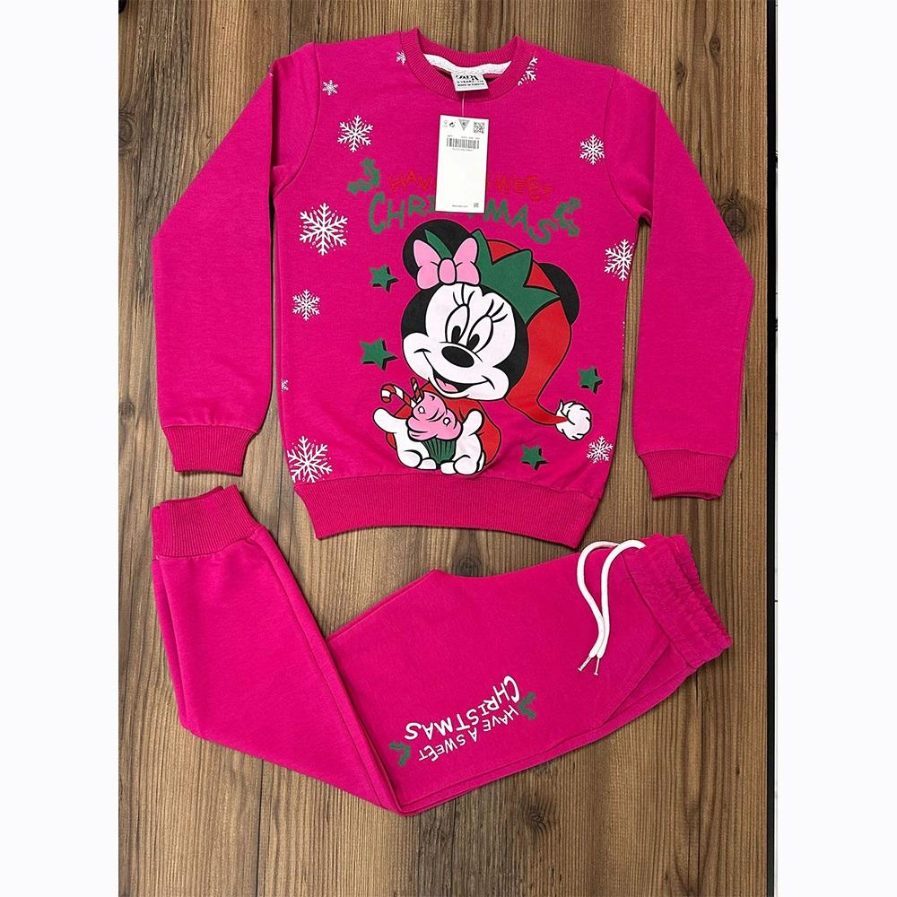 Zara Kız Çocuk Penye Noel Şapkalı Minnie Mouse Kar Tanesi Baskılı Takım 7-10 Yaş