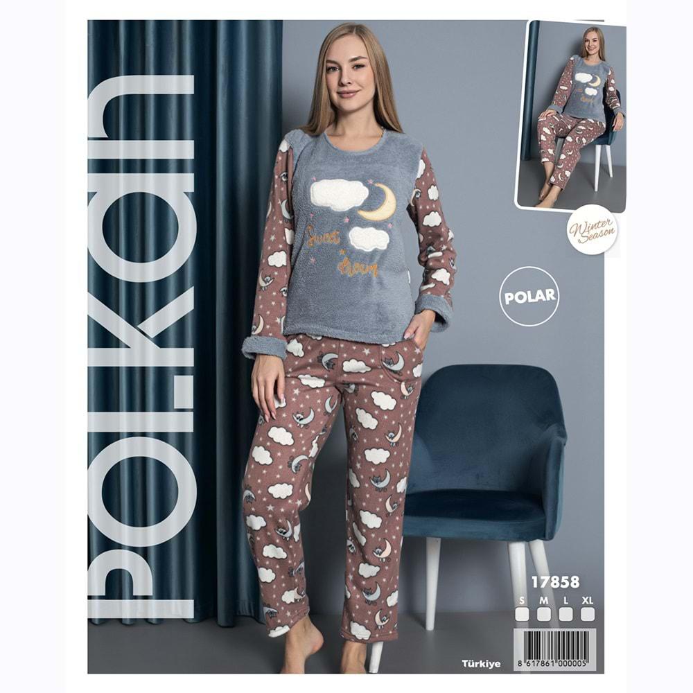 Polkan 17858 Bayan Uzun Kol Polar Pijama Takımı S-XL