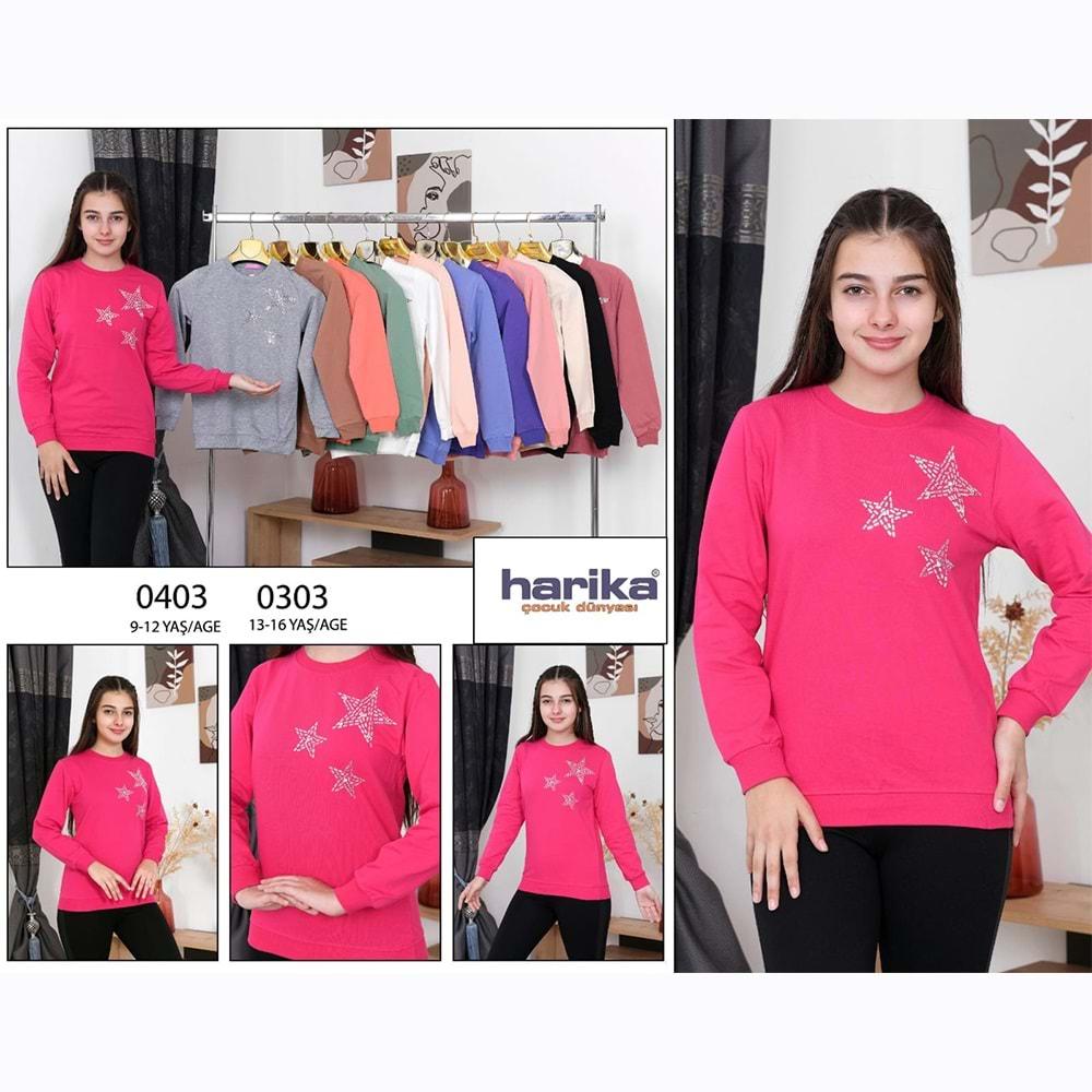 Harika Çocuk 0403 Kız Çocuk Taş Yıldız Baskılı 2 İp Penye Sweat 13-16 Yaş