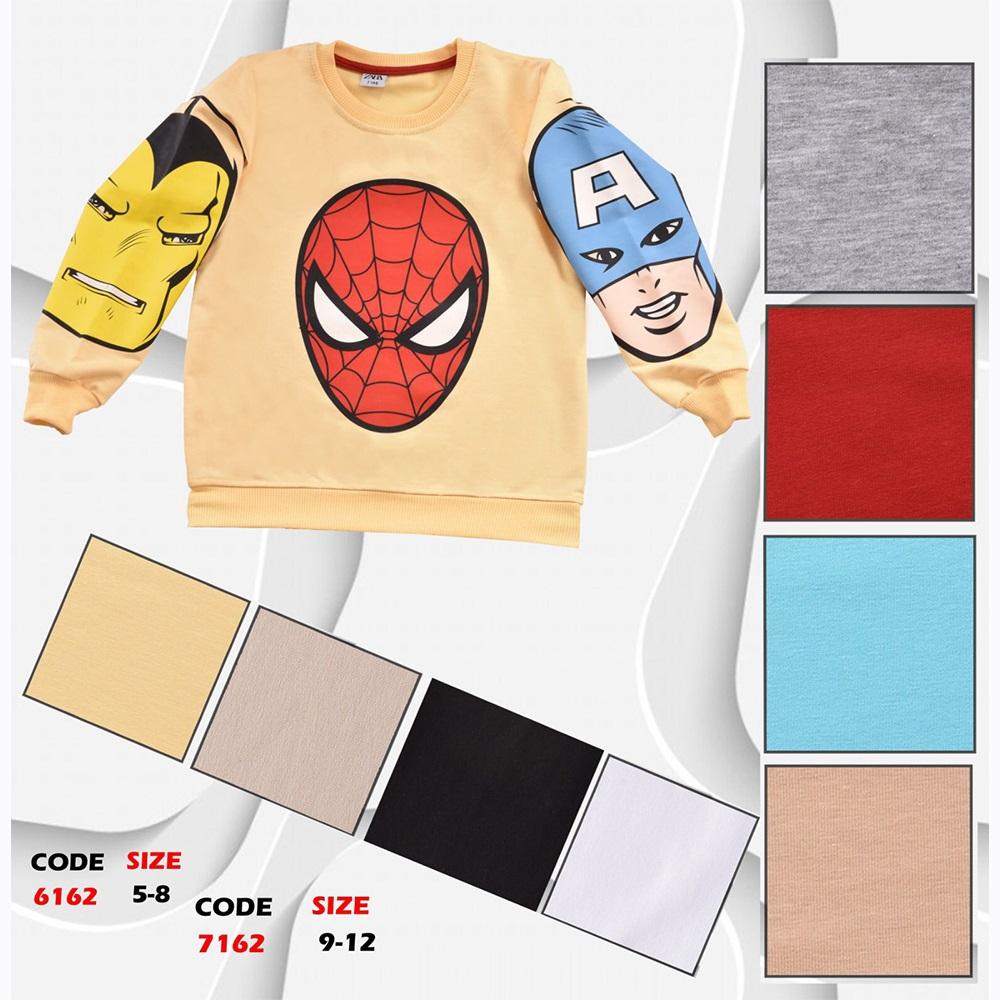 Kırmızı 7162 Erkek Çocuk Spiderman Baskılı Simit Yaka 2 İp Penye Sweat 9-12 Yaş