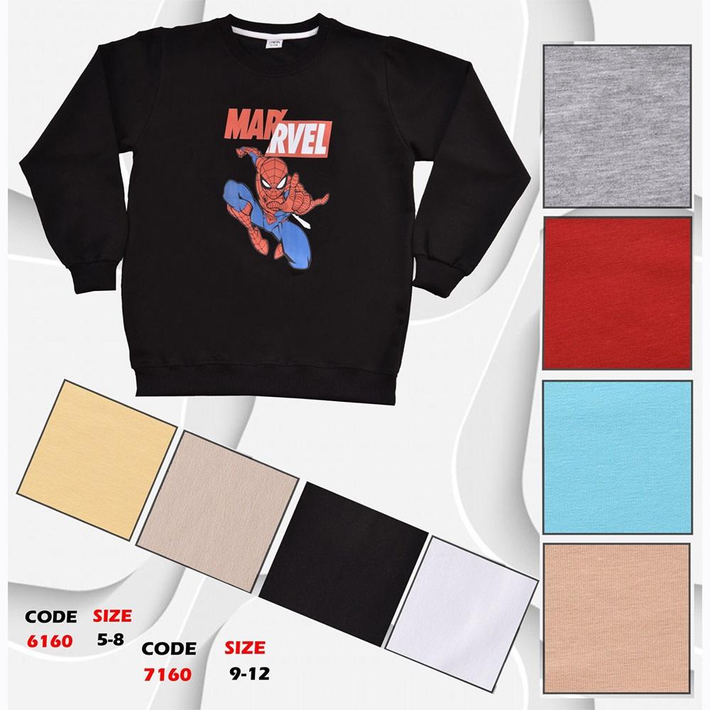 Kırmızı 6160 Erkek Çocuk Marvel Spiderman Baskılı Simit Yaka 2 İp Penye Sweat 5-8 Yaş