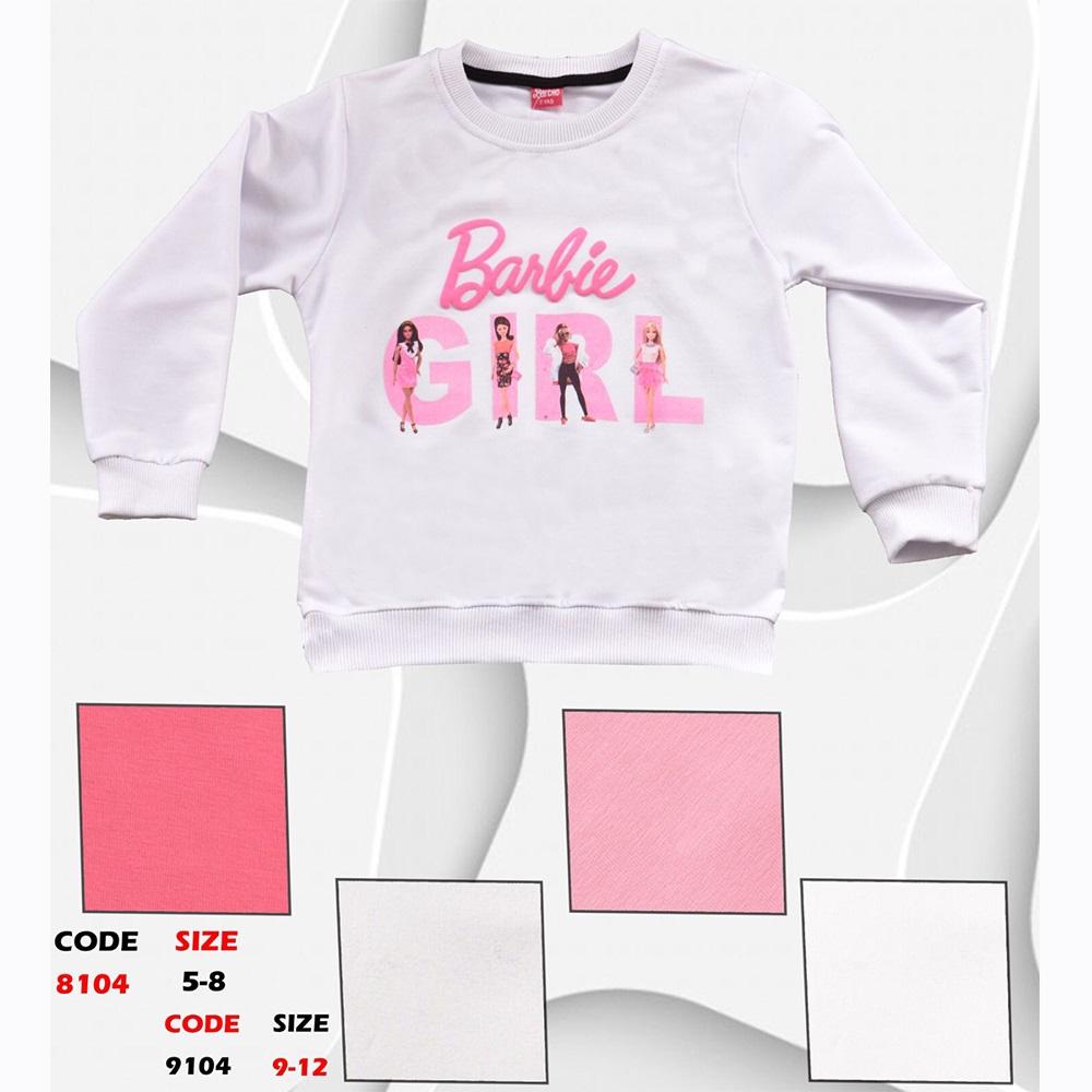 Barbie 9104 Kız Çocuk Penye Barbie Baskılı Sıfır Yaka Sweat 9-12 Yaş