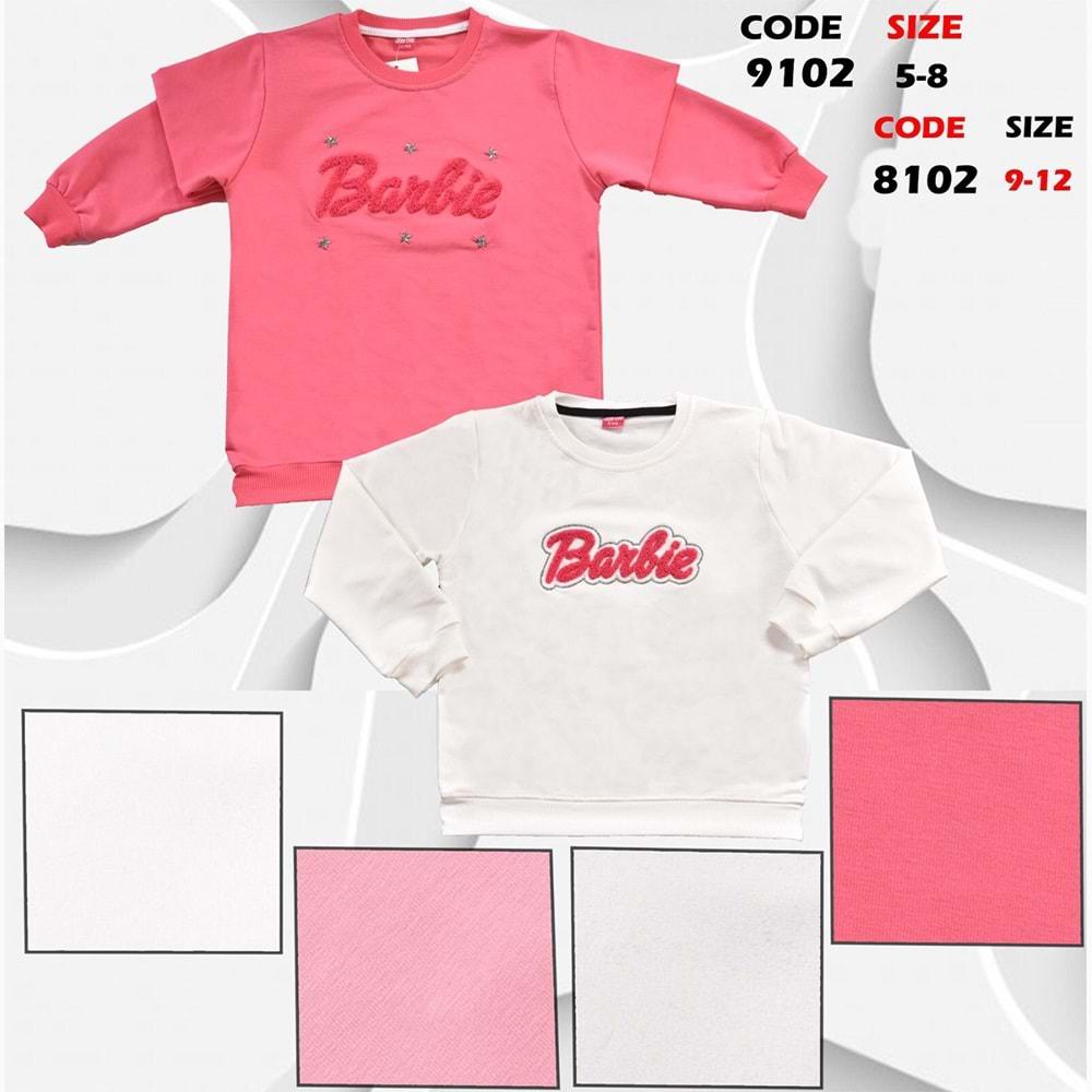 Barbie 8102 Kız Çocuk Penye Barbie Süzine Nakışlı Sıfır Yaka Sweat 5-8 Yaş