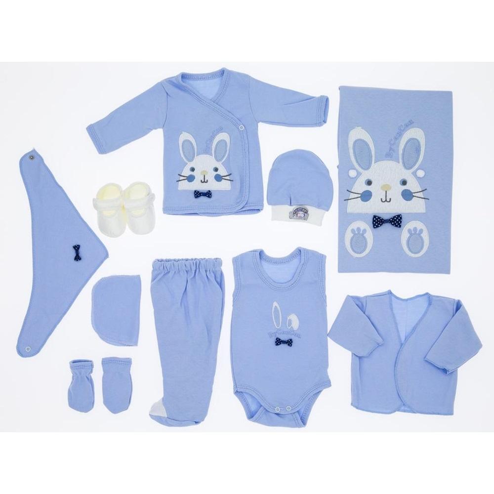 CC-572 Bebe Ponponlu Tavşan Nakışlı 10 Parça Zıbın Set 0-3 Ay