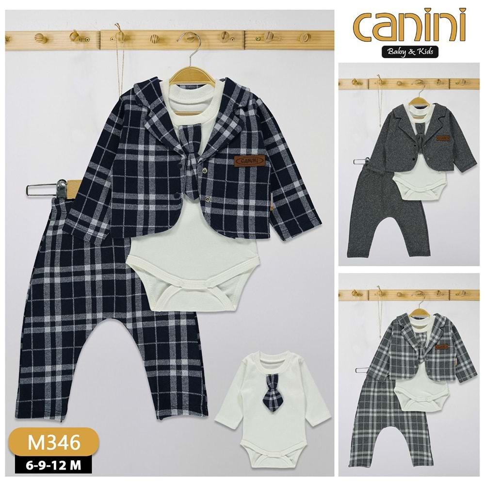 Canini Baby 346 Erkek Bebe Kravatlı Ceketli Çıtçıtlı Badili 3 lü Takım 3-6-9 Ay