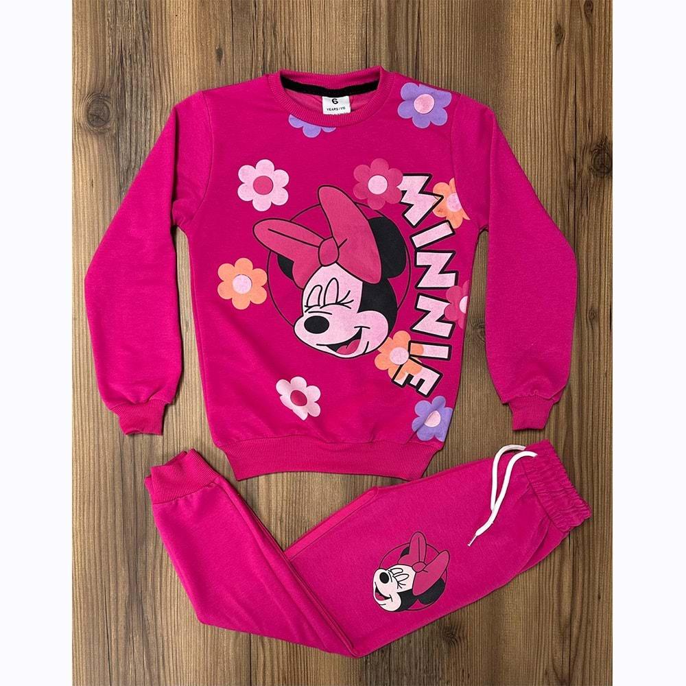 Bıcır Kids Kız Çocuk Penye Çiçekli Minnie Mouse Baskılı Takım 3-6 Yaş