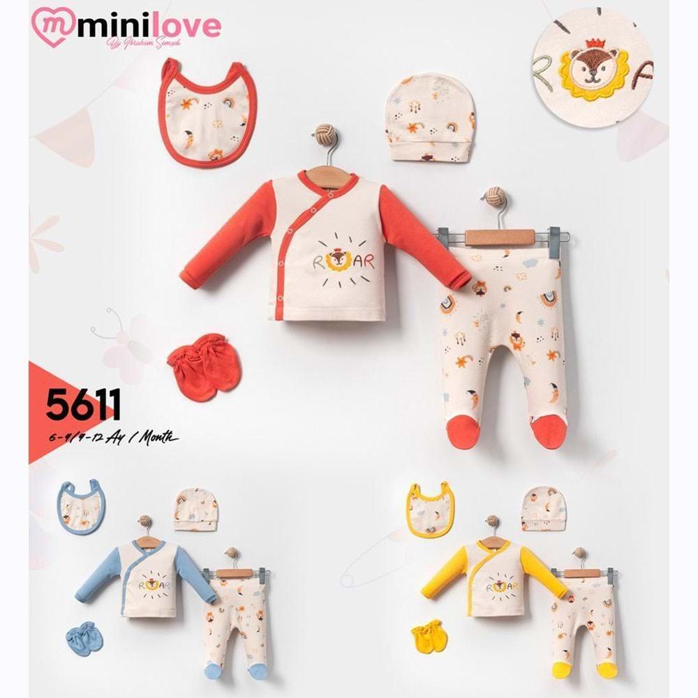 Mini love 5611 Bebe Penye Aslan Nakışlı 5 Li Zıbın Takımı 0-3 Ay