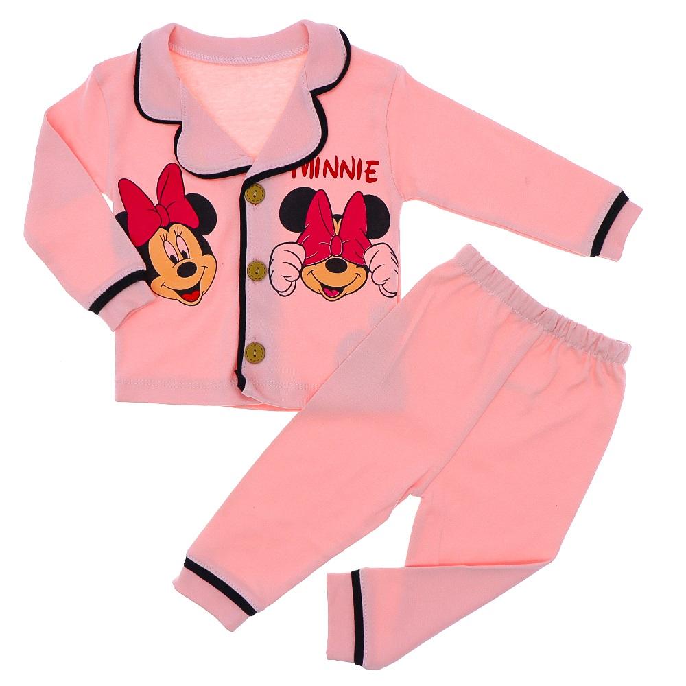 Mini love 5645 Kız Bebe Penye Minnie Mouse Baskılı Pijama Takımı 6-24 Ay