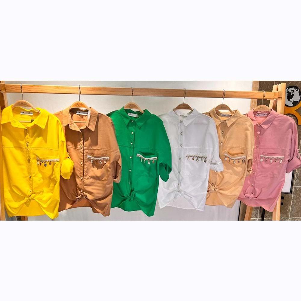 Mixperry 5000 Kız Çocuk Cep Süslü Ayrobin Alt Bağlamalı Gömlek 5-8 Yaş