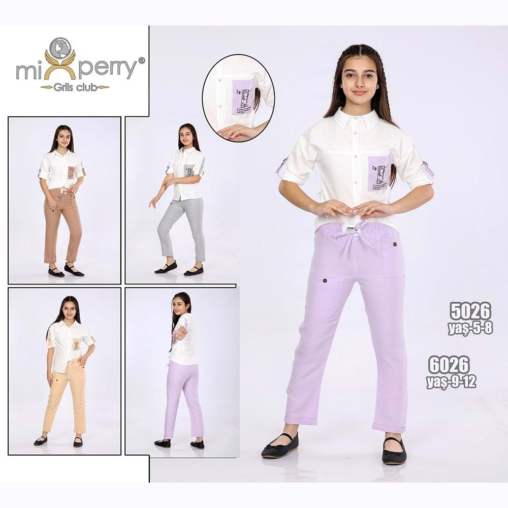 Mixperry 6026 Kız Çocuk B Baskılı Gömlek Muslin Alt Takım 9-12 Yaş