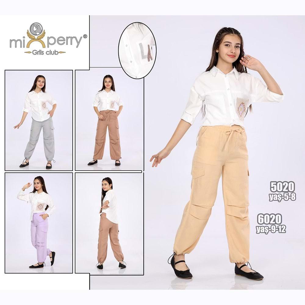 Mixperry 6020 Kız Çocuk Cep Dantelli Gömlek Muslin Alt Takım 9-12 Yaş