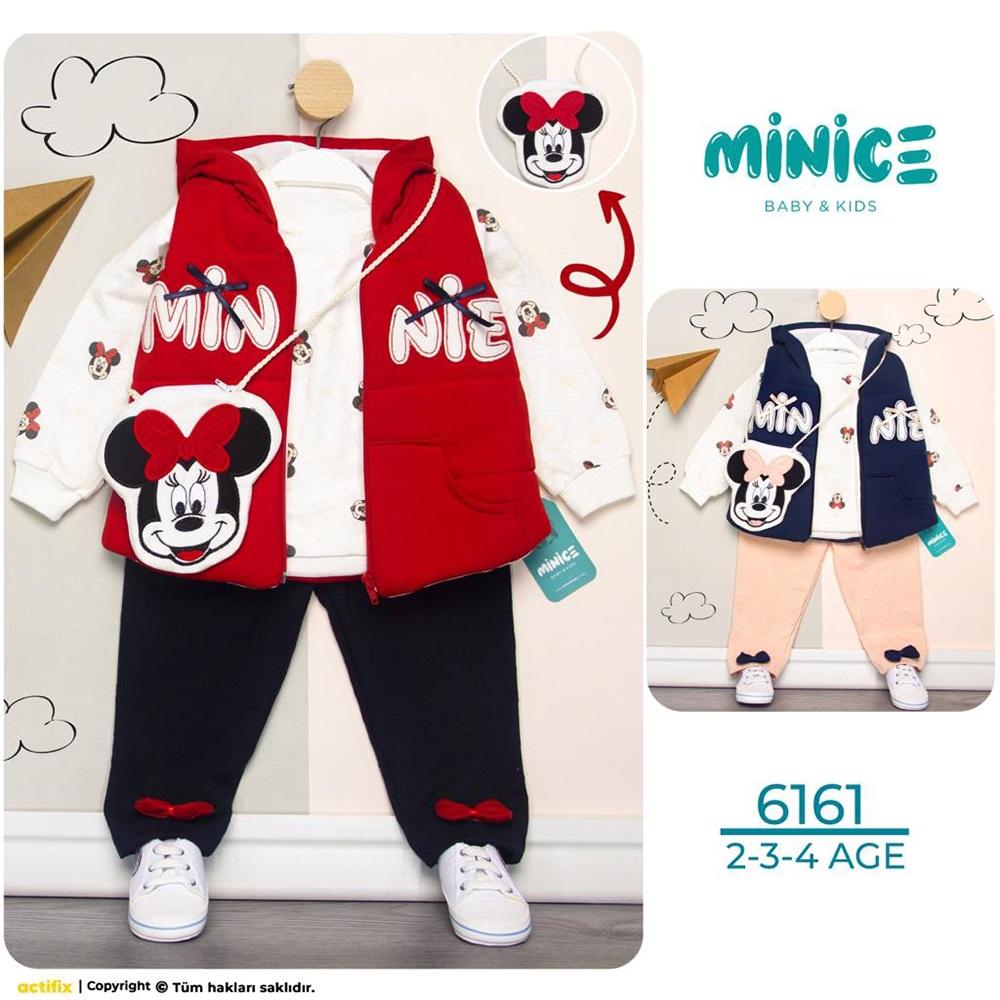 Minice 6161 Kız Bebe Mini Nakışlı 3 lü Penye Takım 2-3-4 Yaş