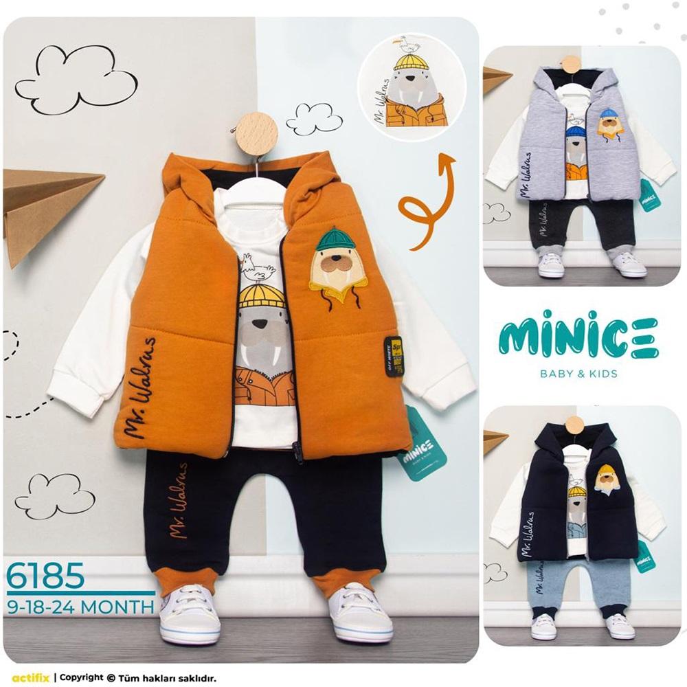 Minice 6185 Erkek Bebe Kutup Ayısı Nak 3 lü Penye Takım 9-18-24 Ay