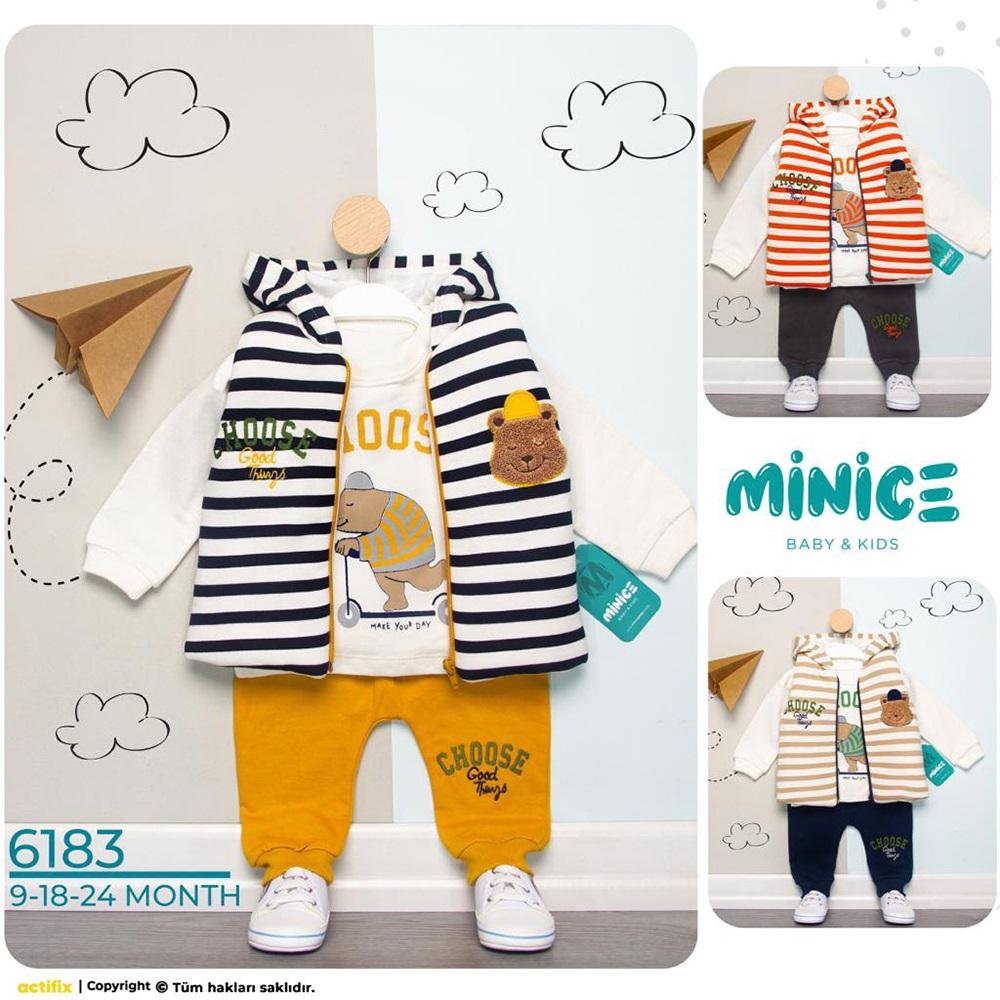 Minice 6183 Erkek Bebe Choose Nak 3 lü Penye Takım 9-18-24 Ay