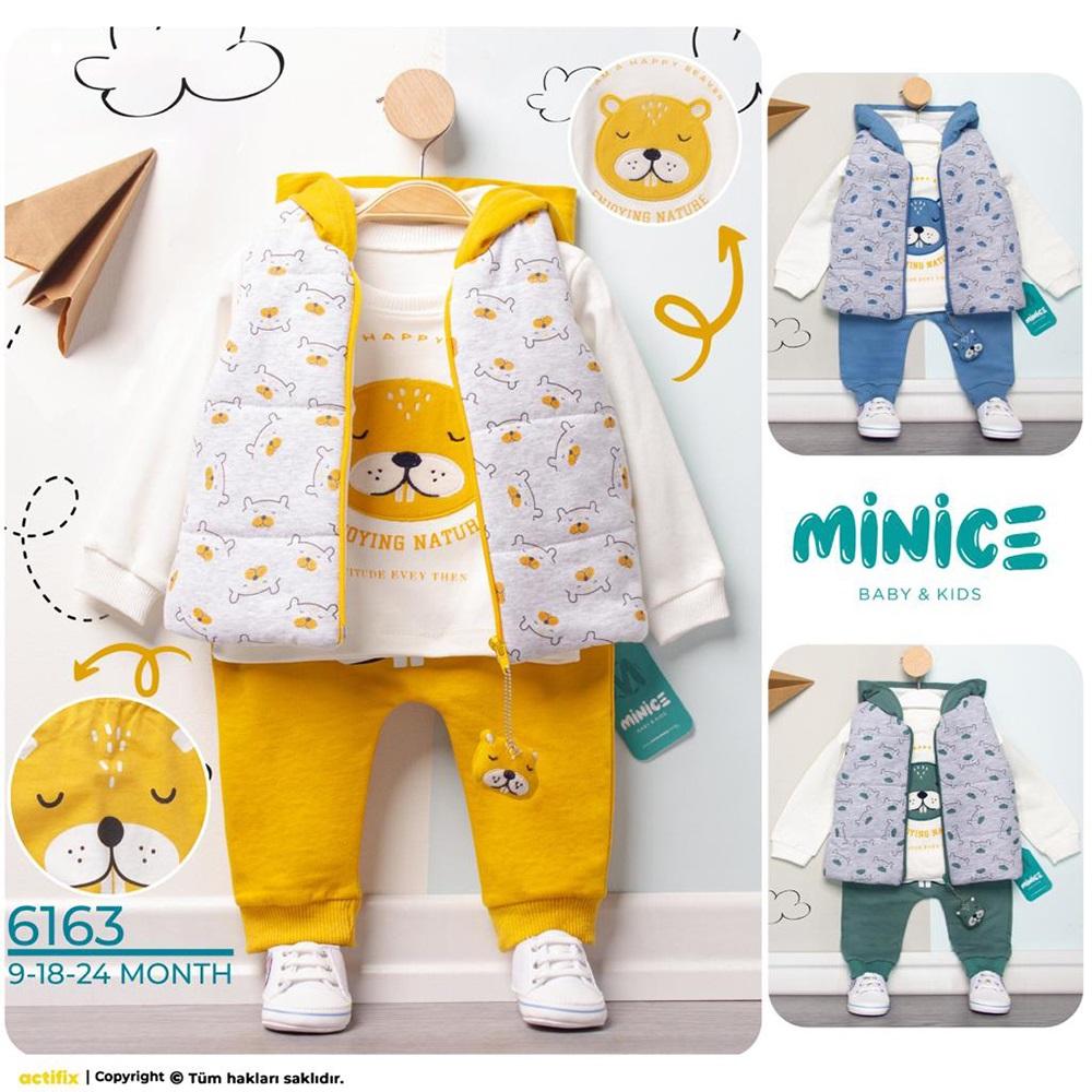 Minice 6163 Erkek Bebe Kunduz Bas 3 lü Penye Takım 9-18-24 Ay