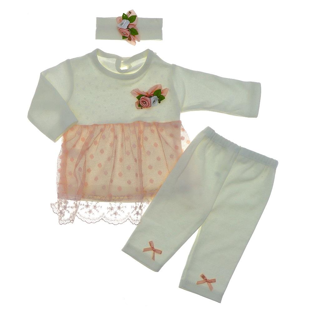 Hopi 3006 Bebe Ekru Tüllü Bandanalı Takım 6-9-12 Ay