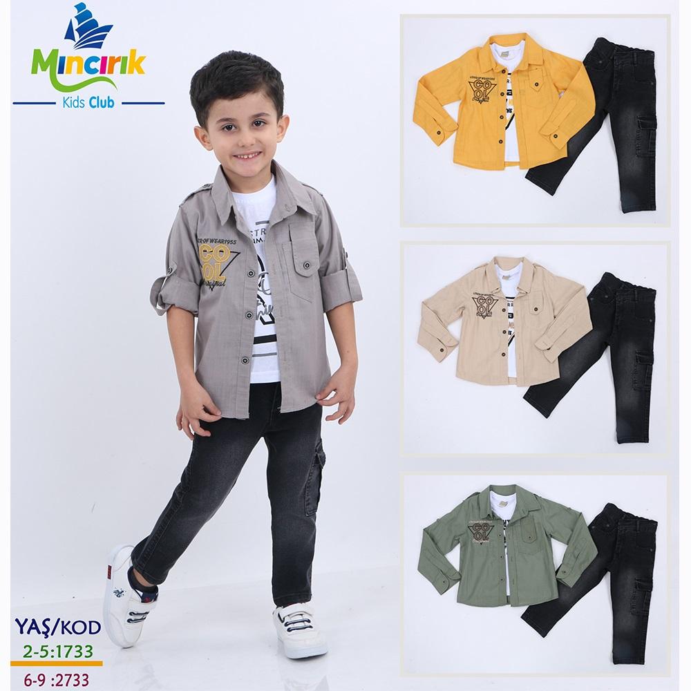 Mıncırık Kids 2733 Erkek Çocuk Cool Nakışlı 3 Lü Gömlekli Takım 6-9 Yaş