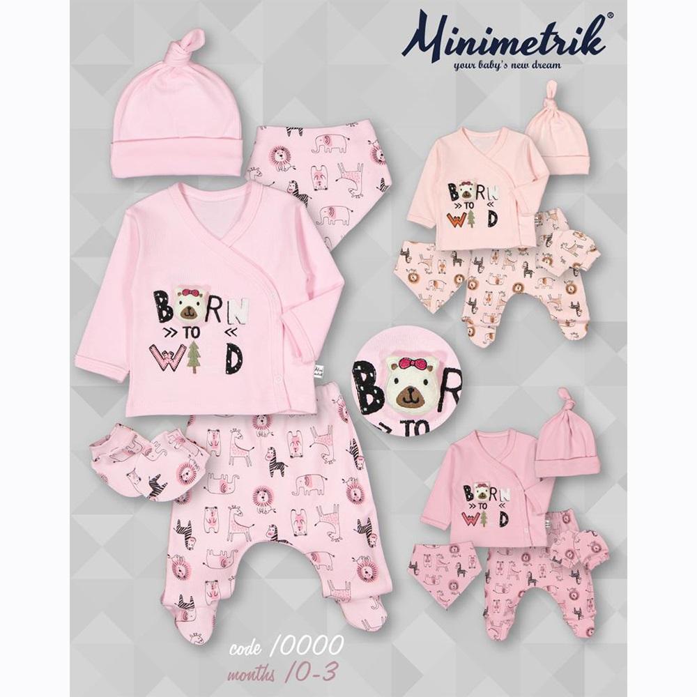 Minimetriks 9021 Bebe Mobil Ayılı Nakışlı 5 Li Zıbın Takım 0-3 Ay