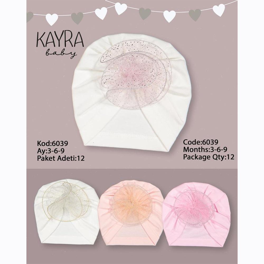 Kayra 6039 Kız Bebe Penye Kabartmalı Bone 0-3 Ay