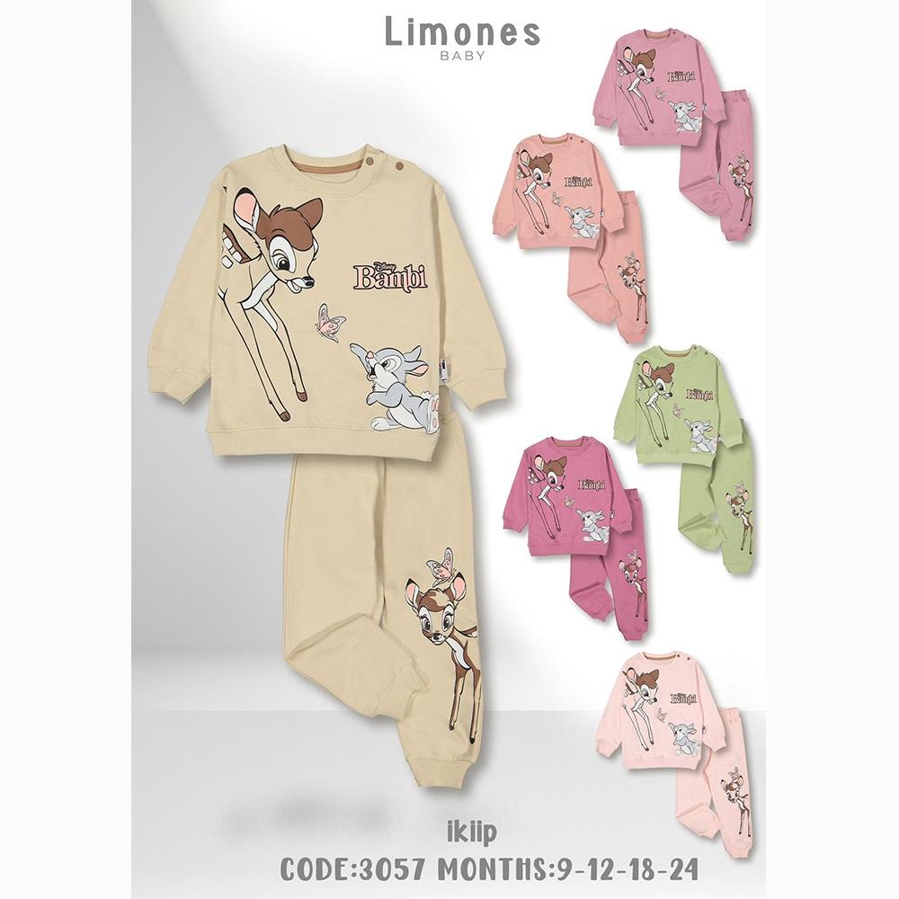Limones 3057 Kız Bebe 2 İp Kelebekli Bambi Baskılı Takım 9-24 Ay