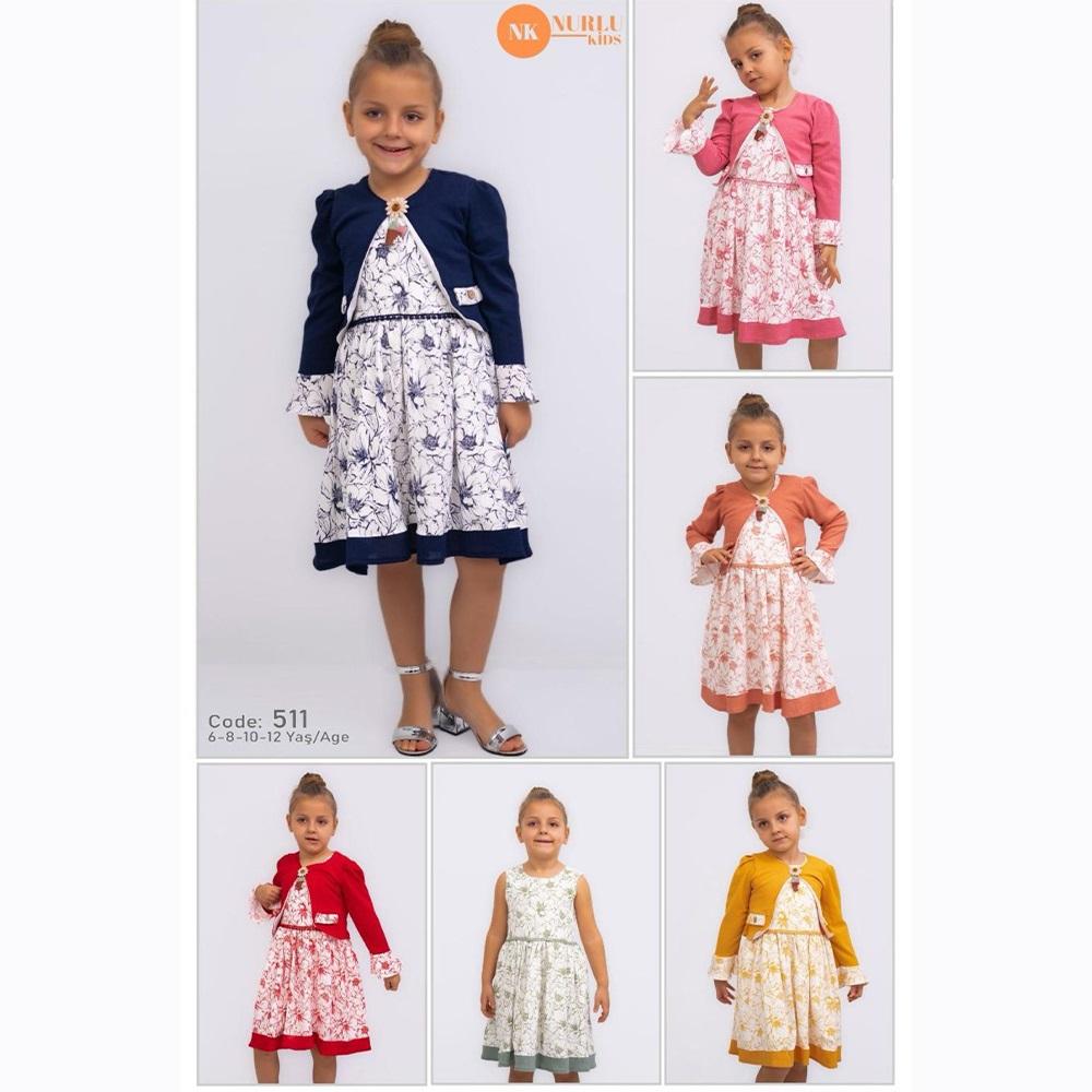 Nurlu Kids 511 Kız Çocuk Bolerolu Desenli Elbise 6-12 Yaş