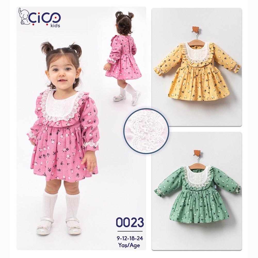 Çiço Kids 0023 Kız Bebe Baskılı Dantelli Elbise 9-24 Ay